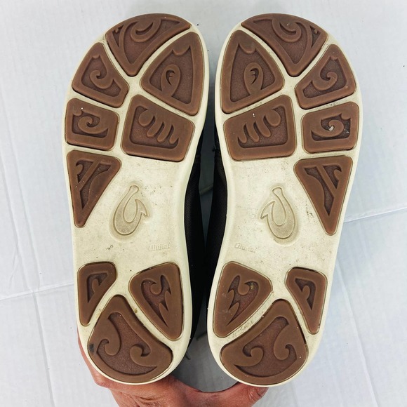 Olukai Mens Siz 11 Nohea Lace Up Mesh Casual Shoes Brown Drop In Heel Slip On - Picture 7 of 9